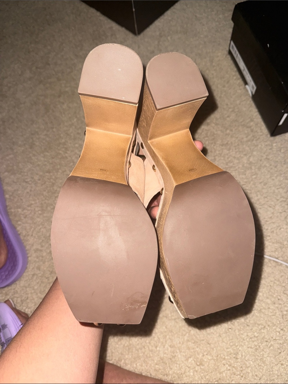 Vince Camuto Nude Suede Platform Sandals with Stud Details - Picture 3 of 3